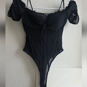 Lee Black Corset Bodysuit with Puff Sleeves